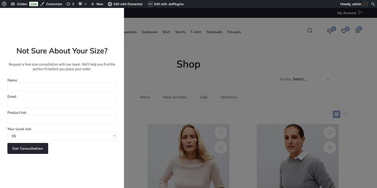 size consultation contact form