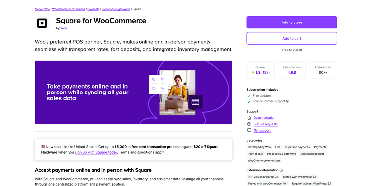 Square for WooCommerce payment gateway homepage