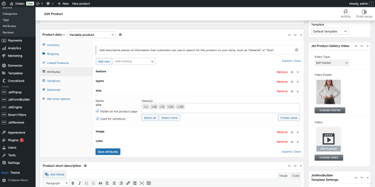 adding size attribute to individual product