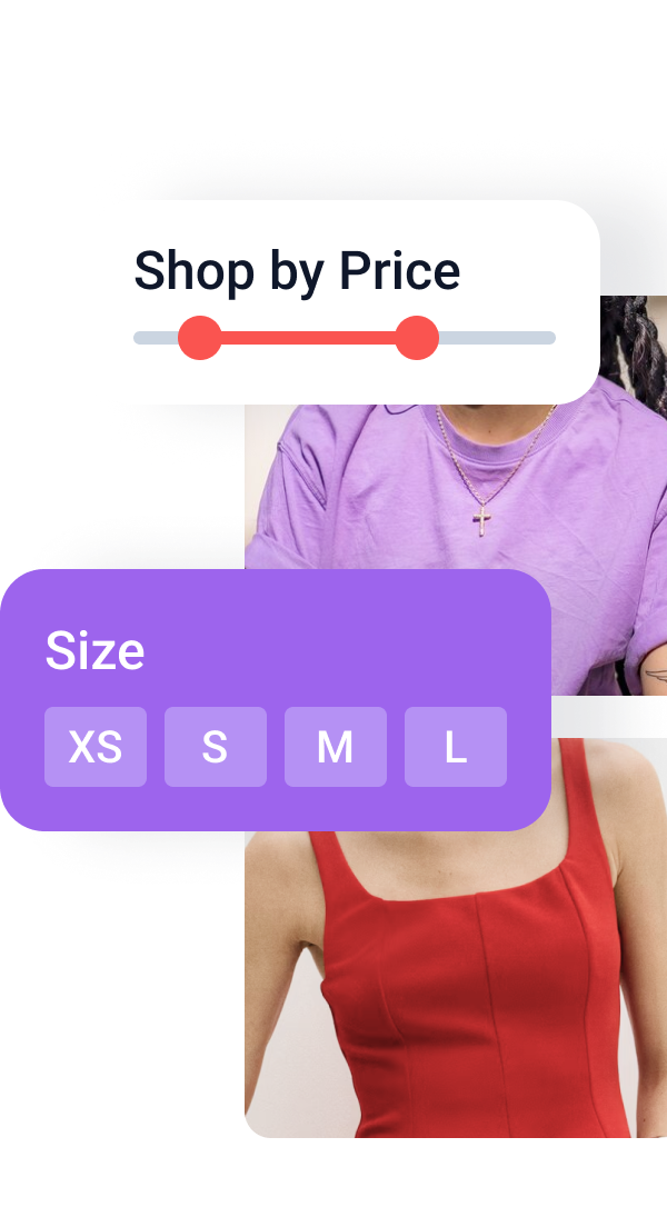 price range and filtering by size