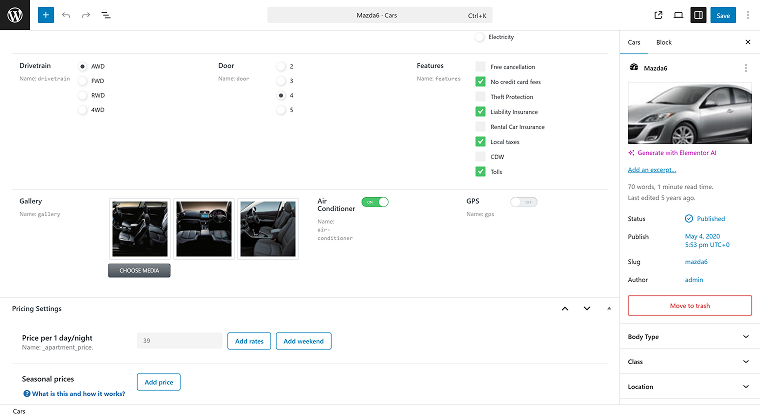 wp booking calendar plugin setup for car rental