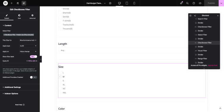 adding the checkboxes filter widget to the front end