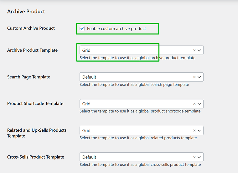 enable custom template