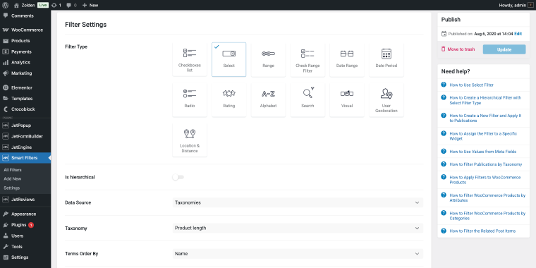 filter type select
