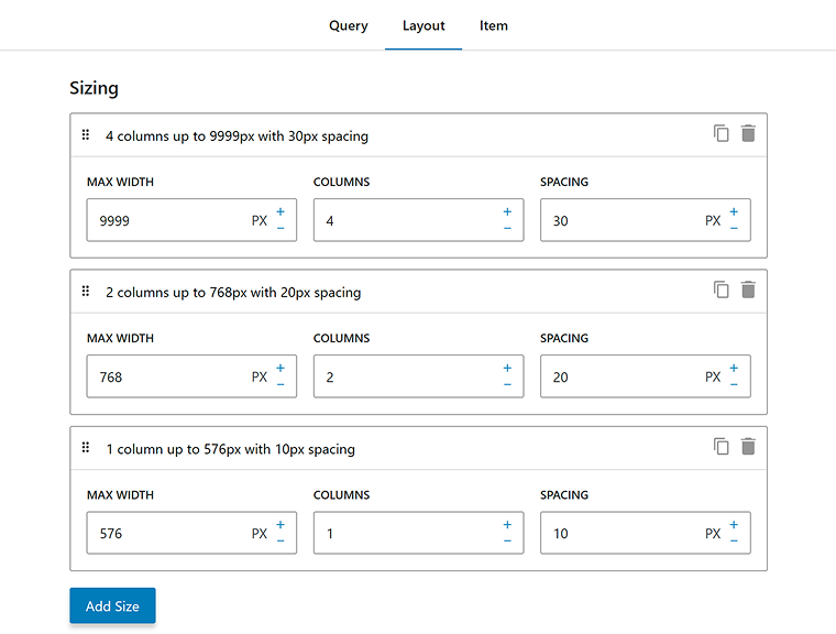layout settings tab