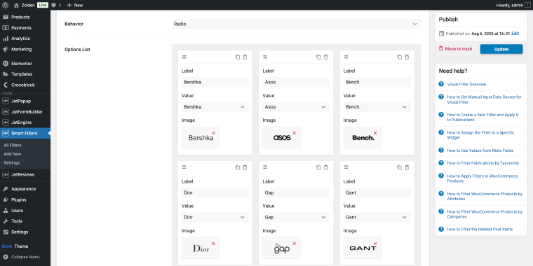 adding brand logos in the options list section