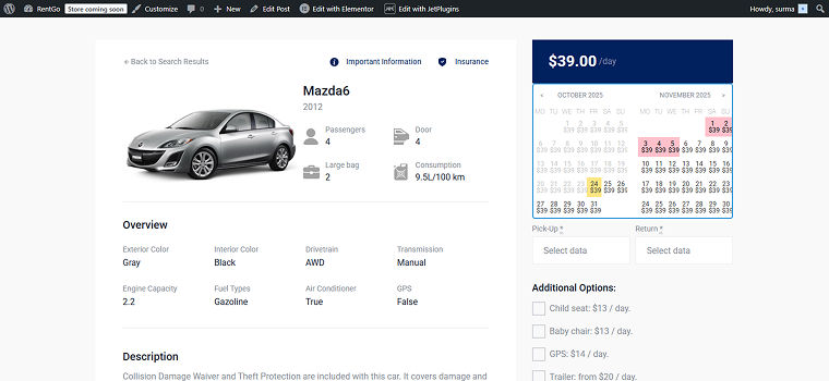 prices are shown in the calendar on the front end
