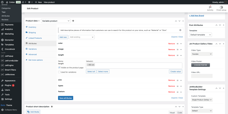 adding product attribute length