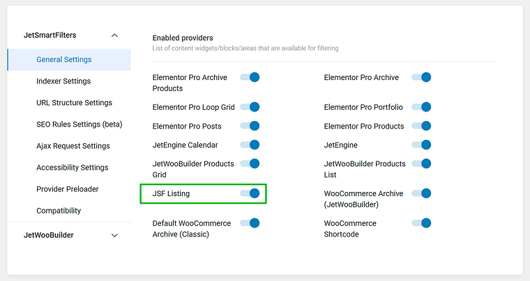 JSF Listing provider in the plugin settings