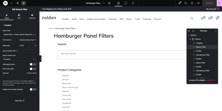search filter widget