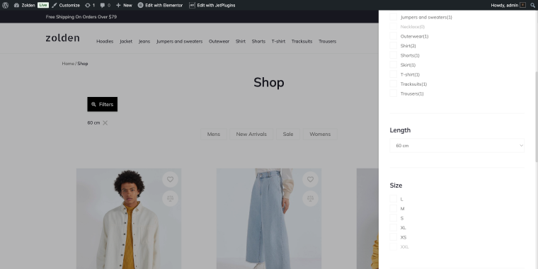 select filter widget front end