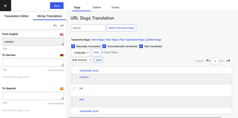 url slugs translation settings
