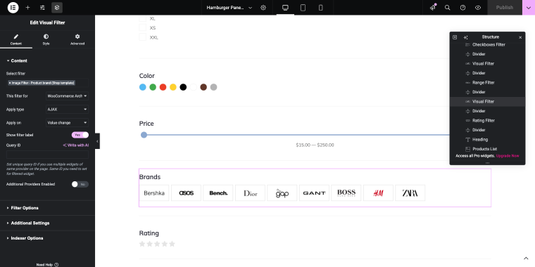 visual filter elementor widget