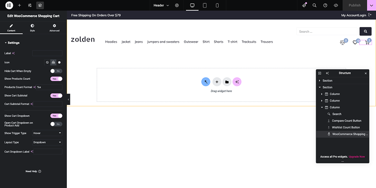 adding WooCommerce Shopping Cart widget