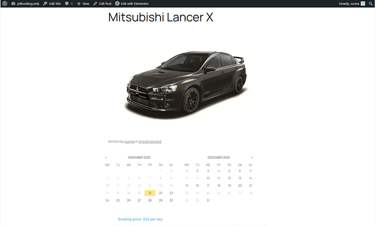 availability calendar on the front end