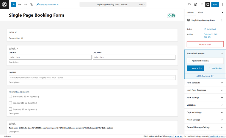 booking form created