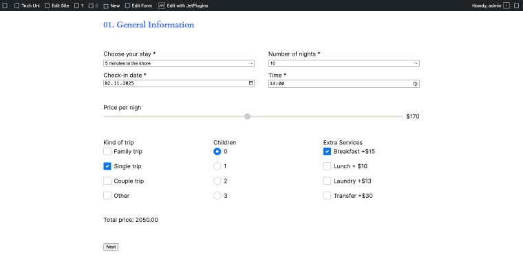 booking form demo