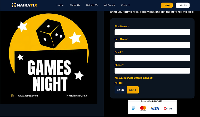 event booking form