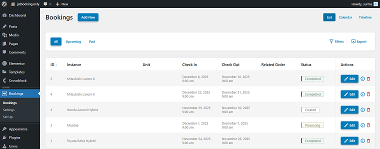 bookings dashboard