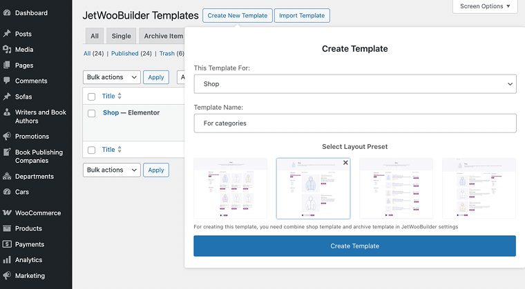 create shop template