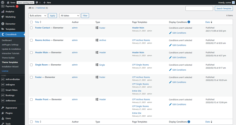custom page templates created with jetthemecore