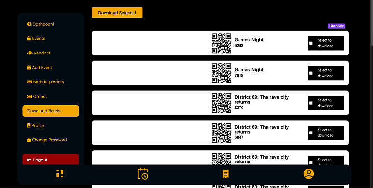 list of events with QR codes
