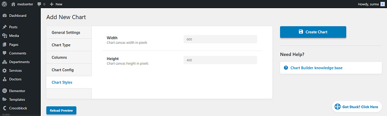 dynamic chart style settings tab