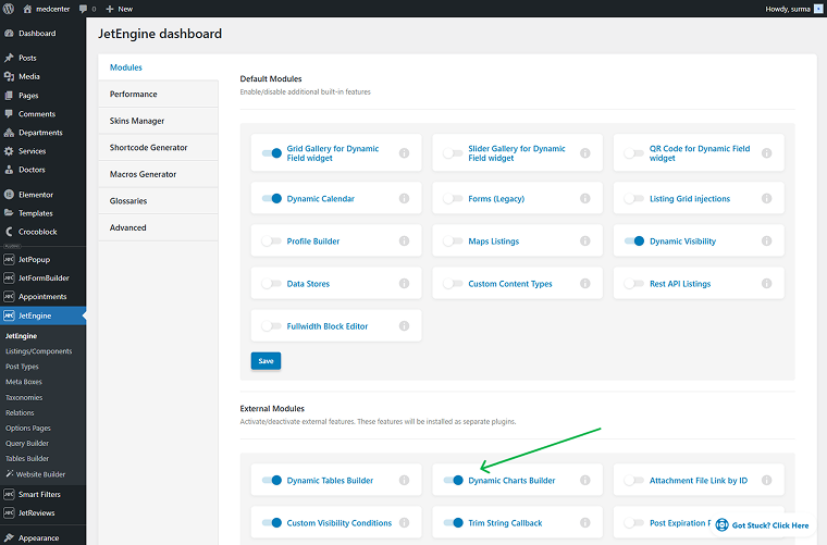 enable the dynamic charts builder