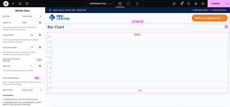 enable the use jetengine query toggle for the bar chart