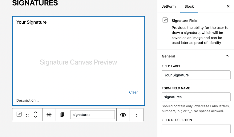 customize the signature plugin fields