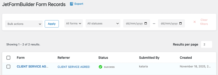 form records of the form submission