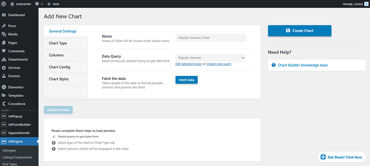 general setting tab of the dynamic charts builder