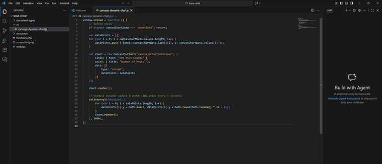 js code added for canvasjs