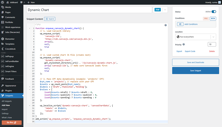 php code added to the site
