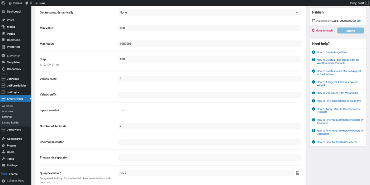 range filter settings