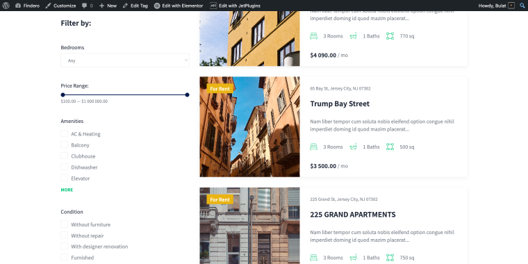 real estate website filters