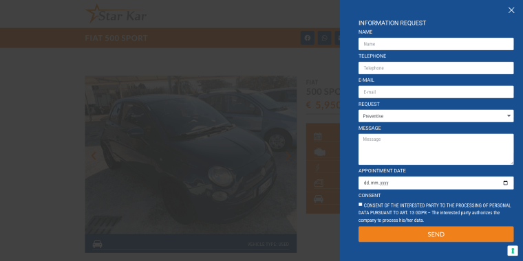 Star Kar website booking form