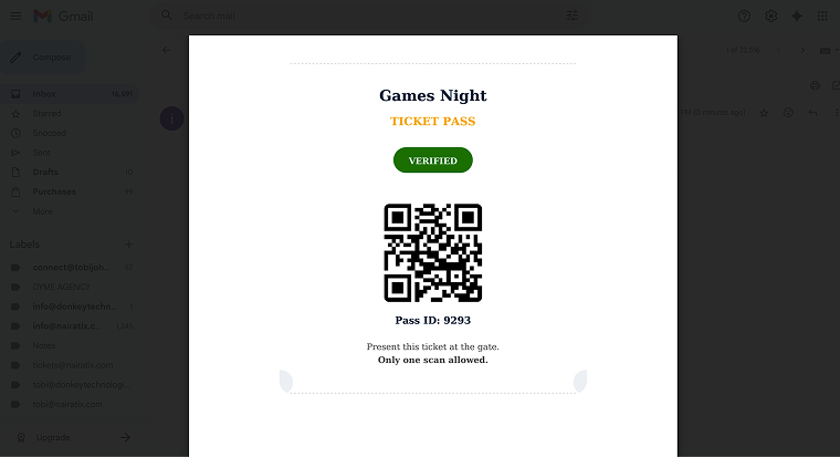 ticket pass with QR code