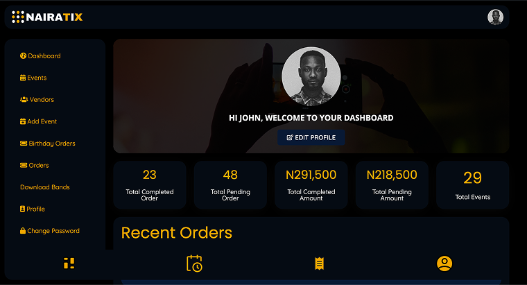 user account dashboard