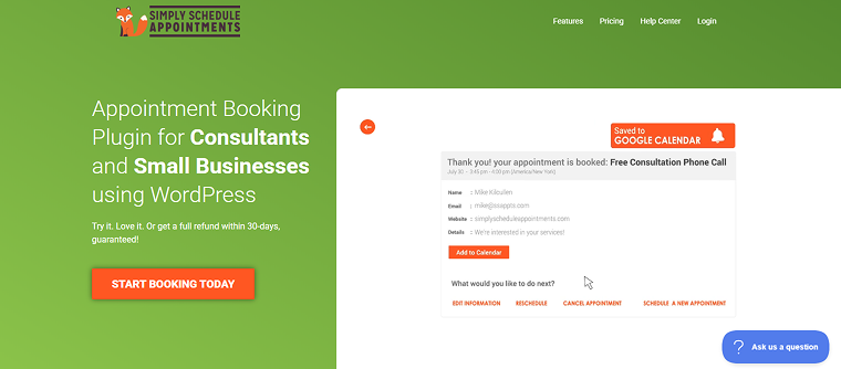 wp simply schedule appointments plugin homepage