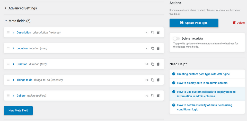 Booking post type with meta fields