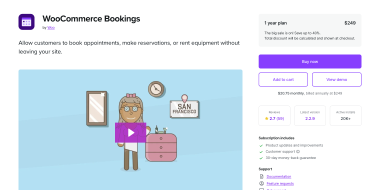 WooCommerce Bookings plugin homepage