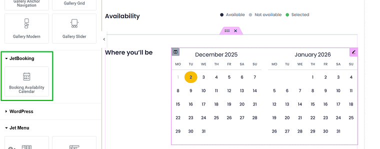 booking availability calendar