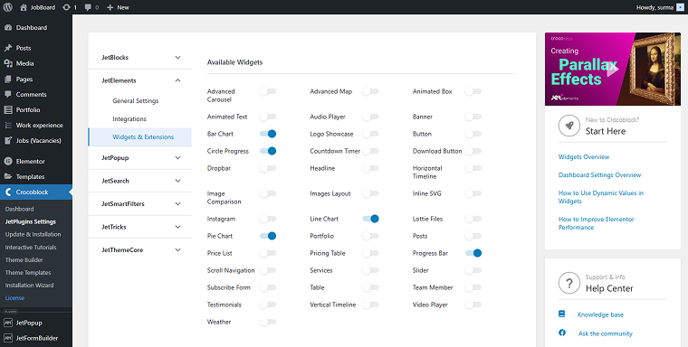chart widgets enabled