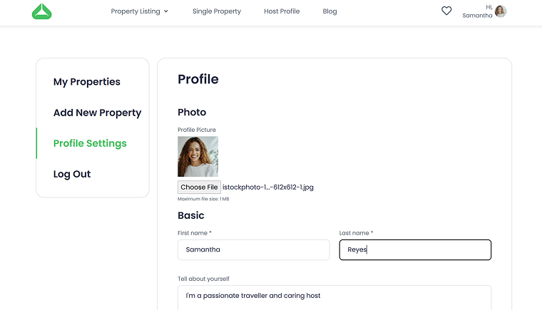 edit profile page