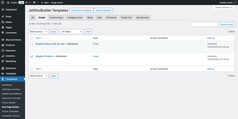 editing single product template