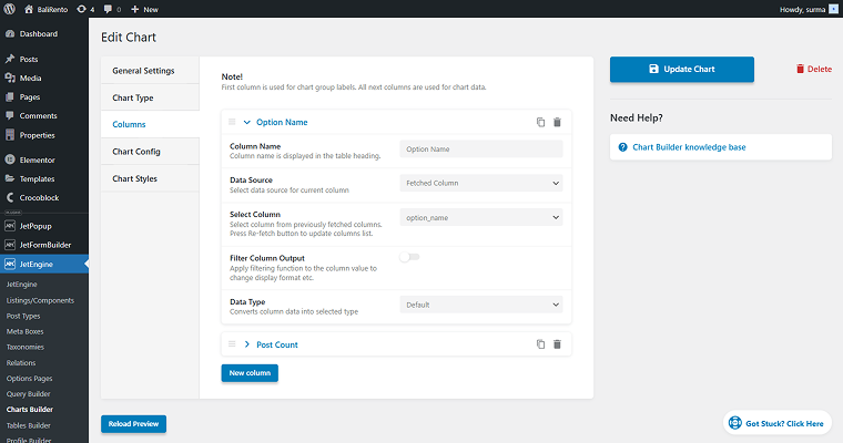 option_name column set up