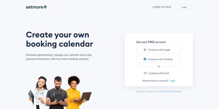 Setmore scheduling platform homepage