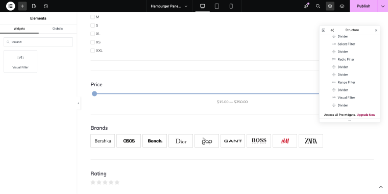 adding visual filter widget