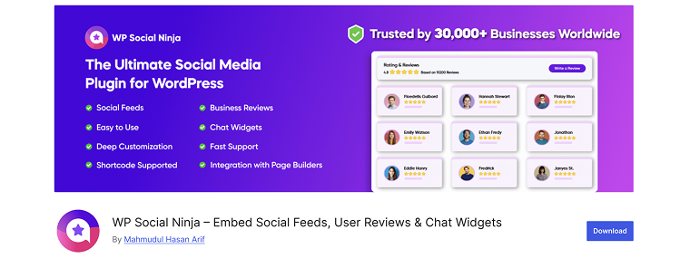 wp social ninja plugin wordpress.org page
